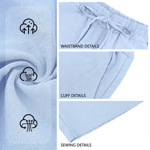 Light blue breathable linen shorts for men with drawstring waistband and pocket details