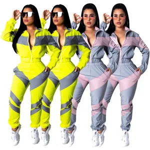 Fashionable women's two-piece color block windbreaker tracksuit set with long sleeves