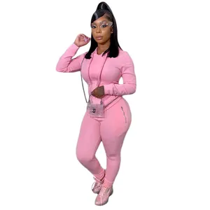Conjunto de chándal rosa de dos piezas para mujer con sudadera con capucha y pantalón