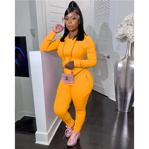 Conjunto de chándal casual naranja de dos piezas para mujer con sudadera y pantalón