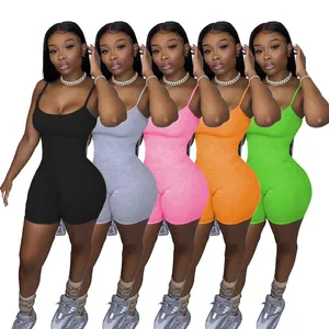 Combishort de Sport Sexy Couleur Unie pour Femme Polyester Tricoté Sans Manches Bodycon Top And Bottom Pour Fitness Quotidien Décontracté