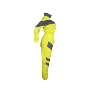 Side view detail of a vibrant yellow and grey color block women's windbreaker tracksuit set