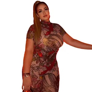 Sexy mesh jumpsuit featuring a vintage oriental carp and floral print in see-through fabric