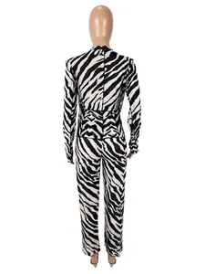 Detaillierte Rückansicht eines sexy langärmligen Mesh-Zweiteilers mit Zebra-Streifen-Druck