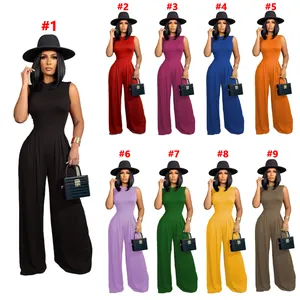 Elegantes ärmelloses Jumpsuit- und Weithosen-Set in vielen verschiedenen Unifarben.