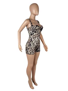 Detail view of the sexy leopard print camisole bodysuit for a slim fit look