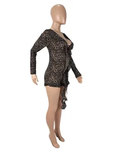 Detailed side view of a sexy leopard print mesh long-sleeve bodysuit for women's fashion