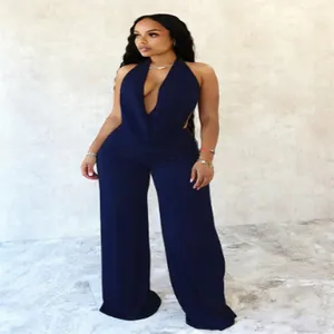 Ensemble deux pièces sexy en mesh bleu marine avec licou et col bénitier pour femme