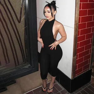 Sexy backless black halter neck tight bodysuit jumpsuit for women nightlife fashion