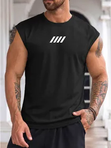 Men's muscle fit sleeveless gym tank top with breathable mesh and chest print