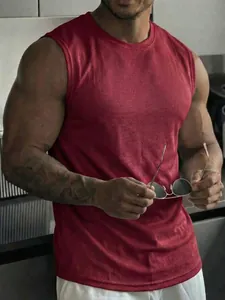 Close-up of men's red mesh breathable tank top for fitness and running