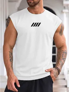 Close-up detail of a white breathable mesh sleeveless gym tank top for men's fitness