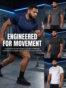 Detail view showing breathable men's athletic t-shirt in four versatile colors