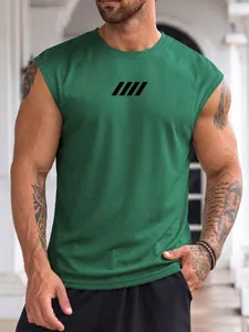 Detail of breathable mesh fabric on men's slim fit green athletic tank top