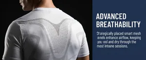 Detailed view of breathable mesh panels on a men's white athletic sports t-shirt