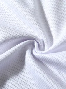 Close-up detail of breathable white mesh fabric for men's sports tank top