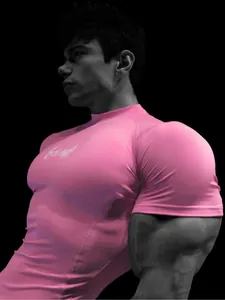 Professionelles pinkes Herren-Kompressions-T-Shirt für Fitness und Bodybuilding-Training