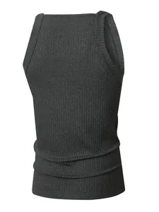 Close-up detail of a charcoal grey men's ribbed knit tank top showing the fabric texture
