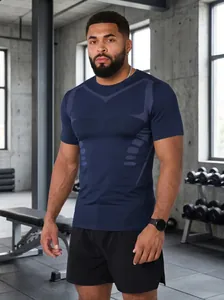 Men Sport T-Shirt Breathable Polyester Printed Short Sleeve Top For Gym Running Outdoor Fitness Training Activewear