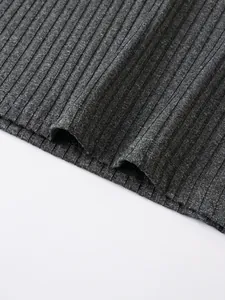 Close-up detail of charcoal grey ribbed knit fabric for men's sleeveless tank top.