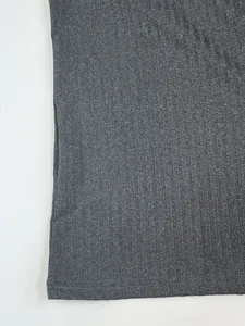 Macro view of dark grey vertical ribbed moisture-wicking fabric for men's sport T-shirt