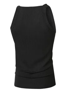 Sleeveless men's black ribbed tank top for gym training and outdoor fitness sports