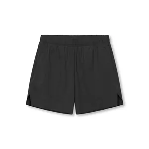 Front view of men's black quick-dry woven sports shorts for running and fitness