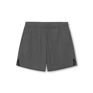 Front view of men's quick-dry woven athletic shorts in charcoal grey for running