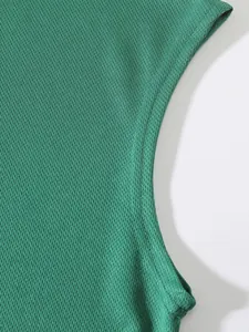 Detailed view of the green breathable mesh fabric on men's athletic running tank top