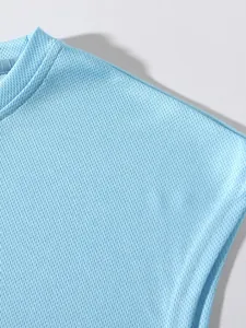 Close-up detail showing the light blue breathable mesh fabric on men's sport tank top