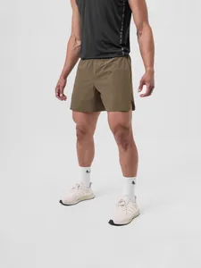 Men's professional quick-dry athletic shorts in olive brown for running and gym fitness training