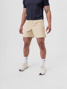 Professional men's tan quick-dry athletic shorts for running and fitness gym training