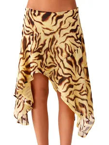 Stylish leopard print mini skirt featuring an asymmetric ruffled hem and inner lining