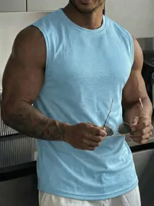 Light blue men's breathable mesh tank top for fitness training and outdoor sports.