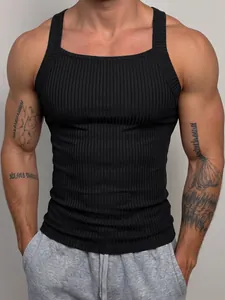 Professional black ribbed sleeveless tank top for men fitness and outdoor training