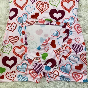 Women's Valentine's Day heart print romper with functional snap button back flap