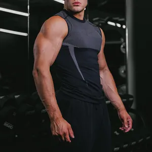 Close-up of a men's quick-dry compression gym vest in a professional fitness setting