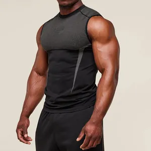 Detail view of a men's quick-dry compression sports tank top for fitness and training sessions
