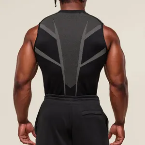 Detailed back view of a men's compression tank top with geometric mesh design.