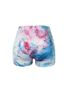 Vue détaillée montrant le dos du short de yoga pour femme avec imprimé marbré