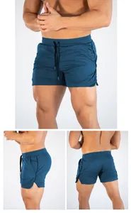 Detailansicht der blauen Herren Sportshorts aus verschiedenen Blickwinkeln gezeigt