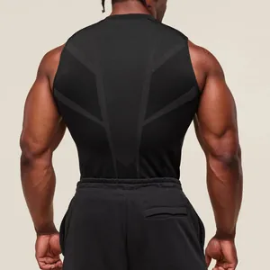 Back view of a black quick-drying compression sports tank top for fitness training