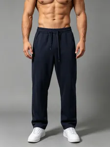 Professional men's loose navy blue drawstring joggers for fitness and running sessions