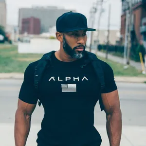 Professional mens black slim fit muscle t-shirt for gym fitness and outdoor street training