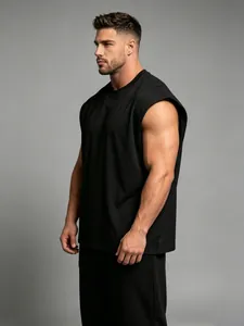 Detailed side view of a black quick-dry men's sports sleeveless tank top for fitness