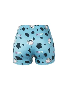 Short de yoga moulant à taille haute avec imprimé de vache de dessin animé bleu