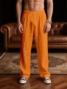 Herren Casual Baumwollmischung Hose Gerades Bein Locker Atmungsaktiv Einfarbig Leicht Sport Hose Mit Kordelzug Bund