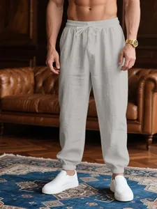 Lightweight breathable men's light gray joggers with drawstring and elastic cuffs