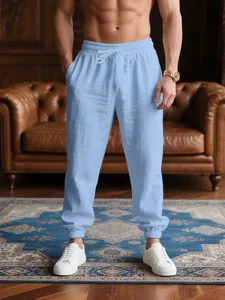 Men's light blue breathable drawstring joggers for casual summer and vacation wear