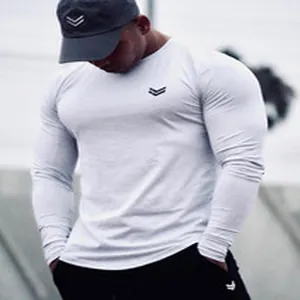 Enges langärmliges Fitness-Shirt für Herren in Hellgrau für intensives Krafttraining